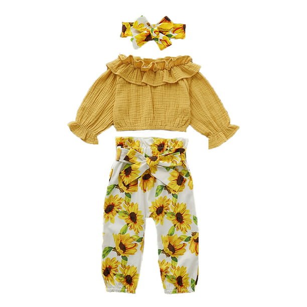 Capital G Cotton Girl Toddler Long Sleeve Ruffle Shirt Top Sunflower 